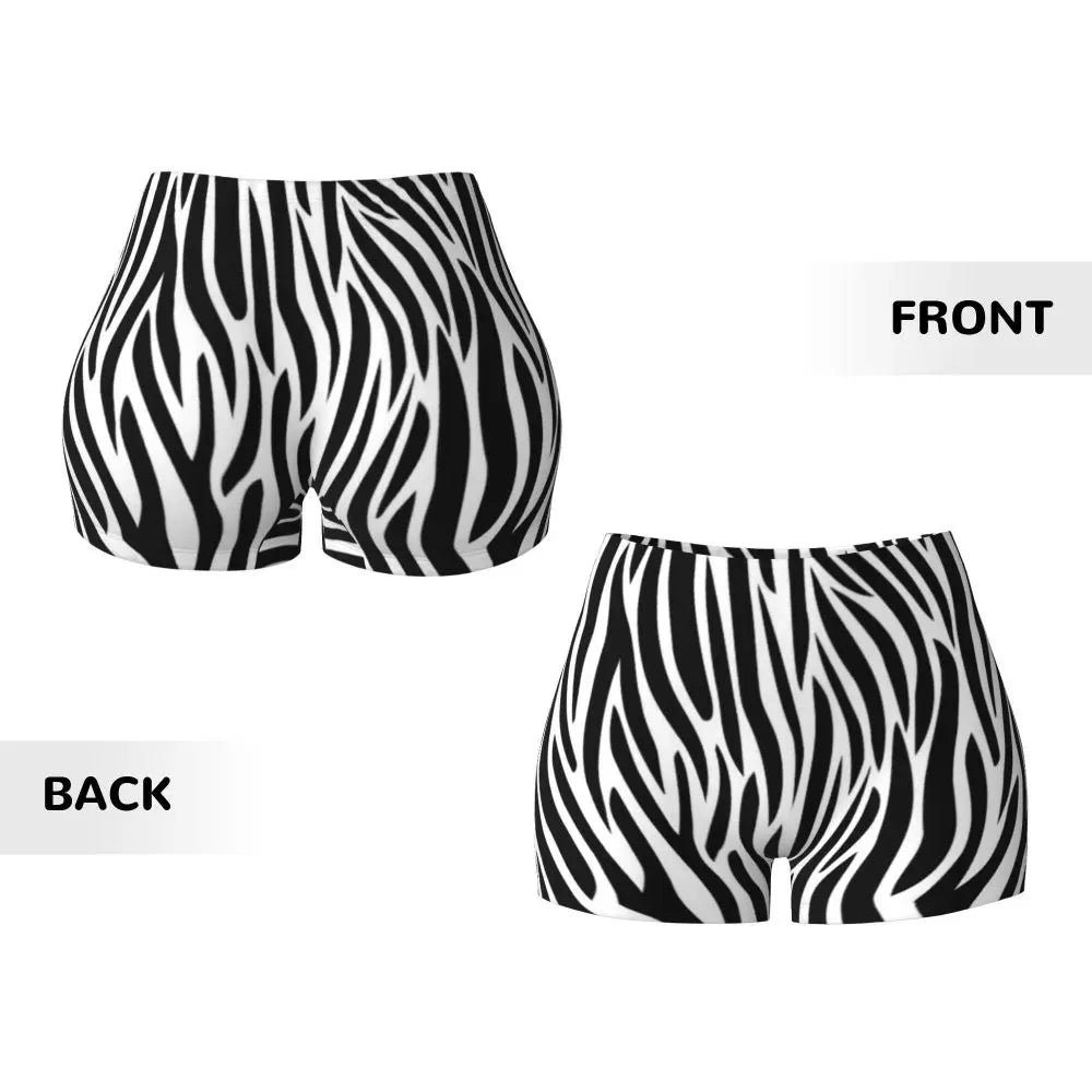 Wild Animal Designs Yoga Shorts Women Black And White Zebra Skin Stripes