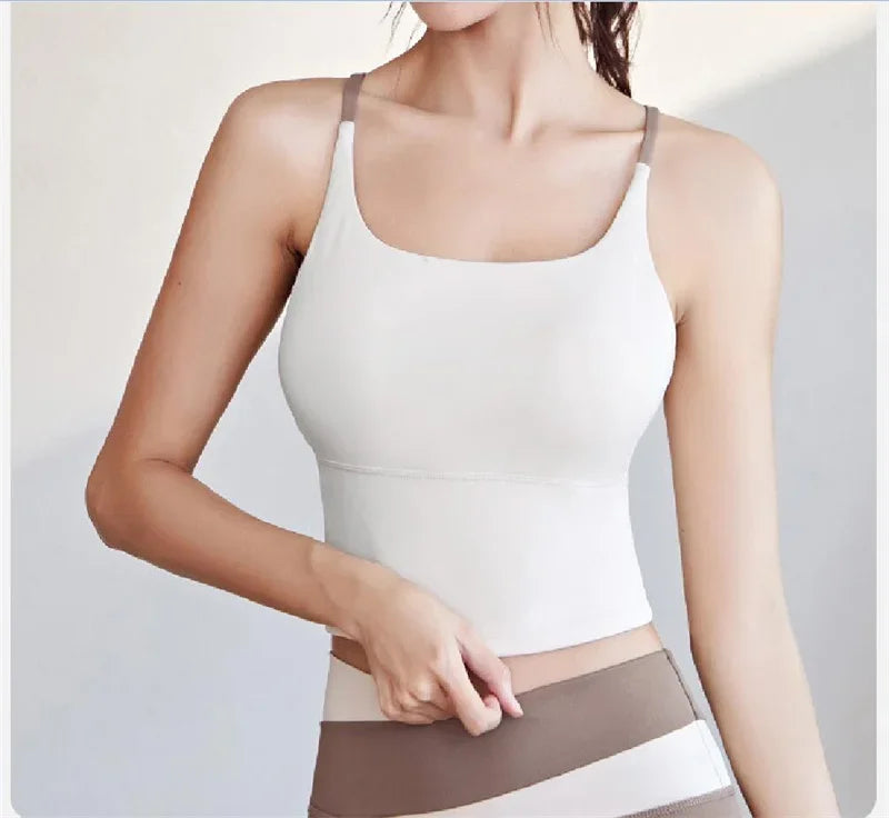 PofyBofy Build-in Bra Yoga Crop Top Sleeve Gym Tank Top Women Workout Bra Tanks Fitness Bra Tanks Yoga Crop Tops Crisscross Back