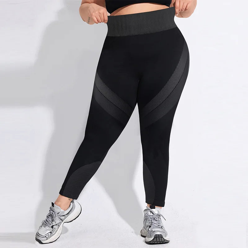 XL-4XL Plus Size Sports Pants Lines Lifting Buttocks Sports Tight Pants Women High Waist Elastic Fitness Running Yoga Pants