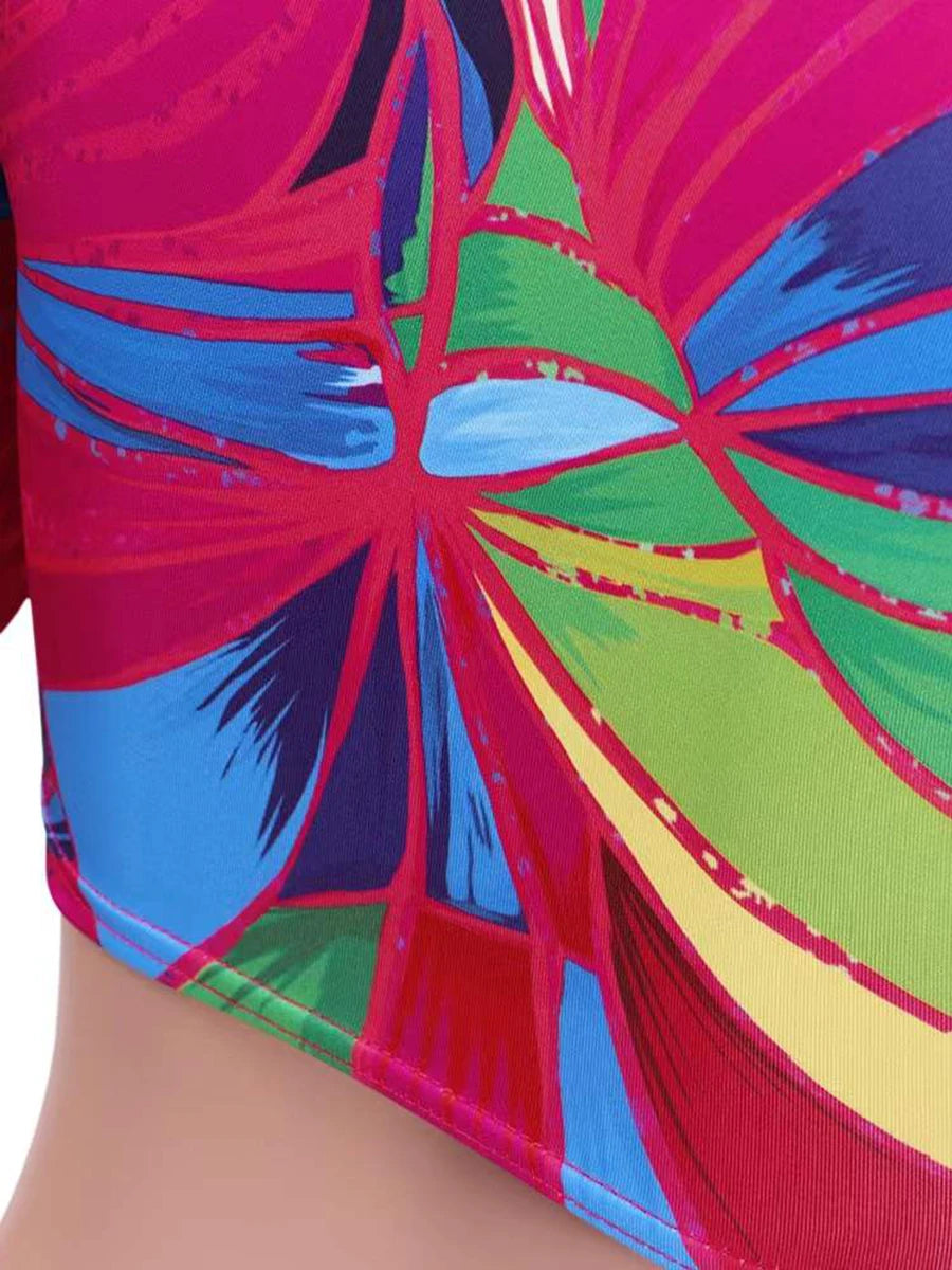 Surf Swimsuit Long Sleeve Printed Swimwear Women String Two Piece Rashguard Diving Clothes Bathing Swimming Suit