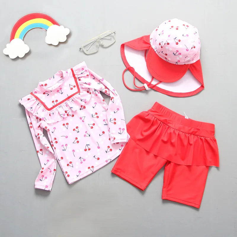 UPF50 Girls Swimwear Long Sleeves Floral Baby Swimsuit UV Protection Children's Swimming Suit Beach Summer Toddler Bathing Suit