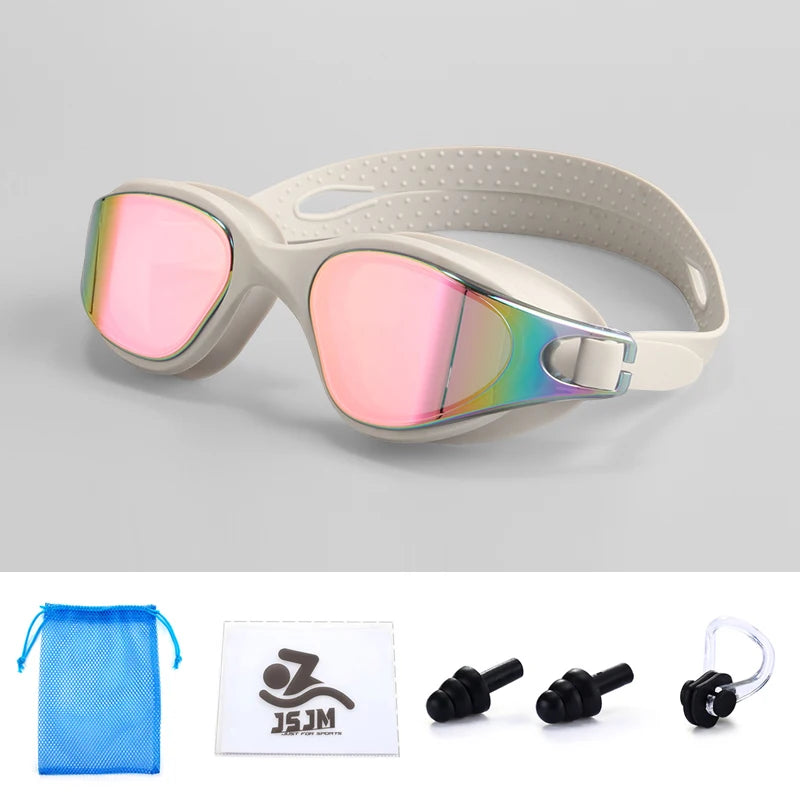 JSJM Swimming Goggles HD Anti-Fog Professional Swimming Glasses Silicone Anti-UV Adjustable Swimming Goggles Adults Unisex
