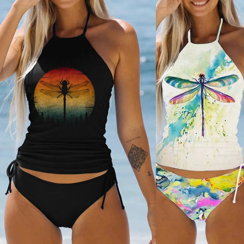 Women's Bathing Suit Coconut Drawstring Side Halter Neck Tankini Set Summer Beach Wear Cute Swimwear Women Swimsuit Bikini