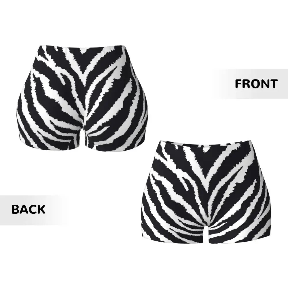 Wild Animal Designs Yoga Shorts Women Black And White Zebra Skin Stripes