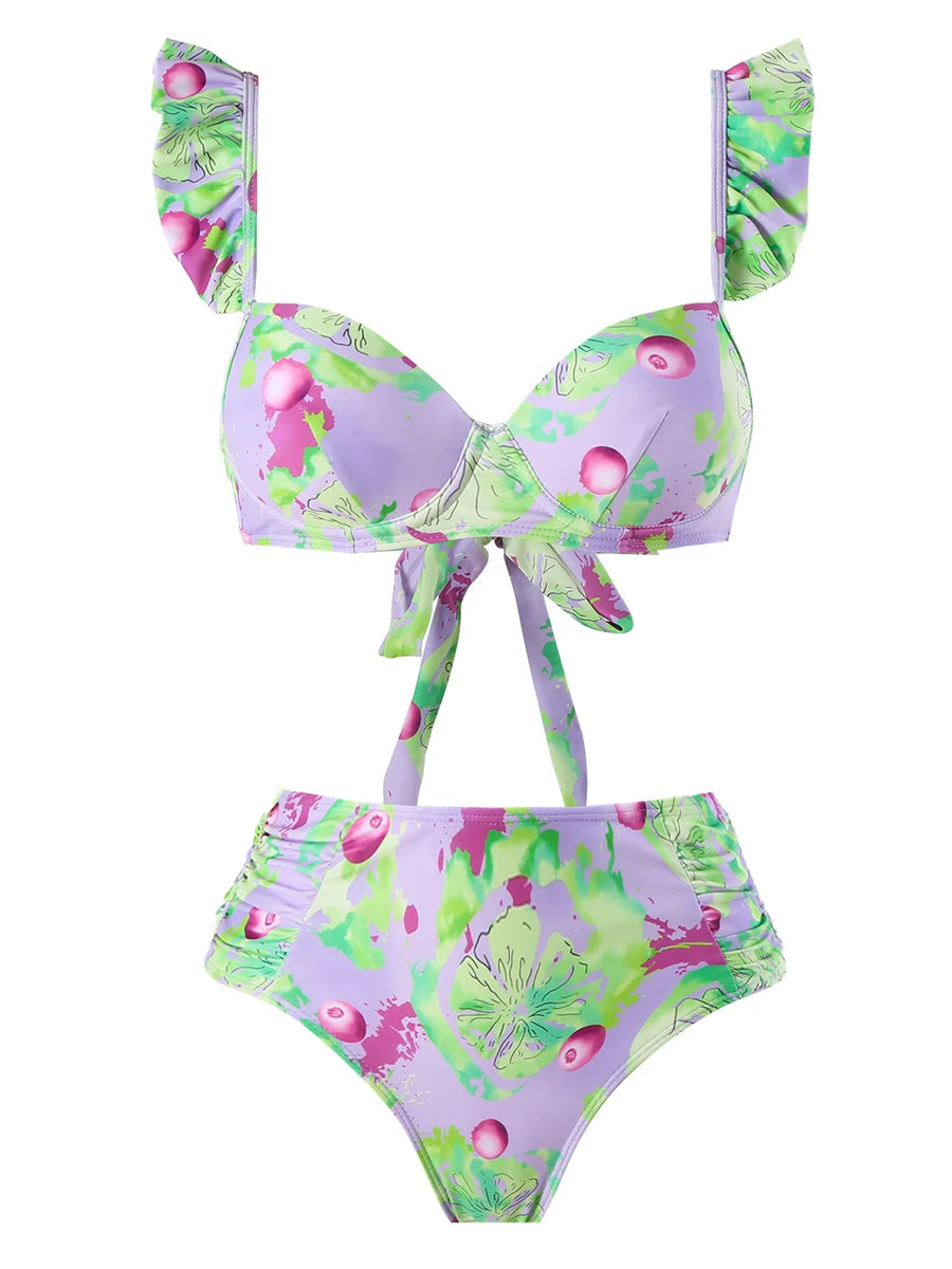 Push Up Print Ruffle Bikini Women Swimsuit Female Padded Swimwear Bathers Bathing Swimming Swim Suit Summer Beachwear