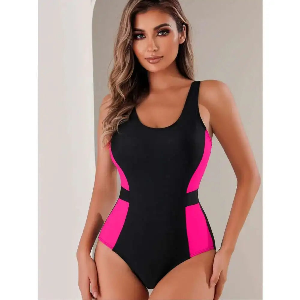 Patchwork Swimsuits Closed Women's One-Piece Swimwear Push Up Swim Wear Bodysuit Bathing Suits Beachwear Pool Bather