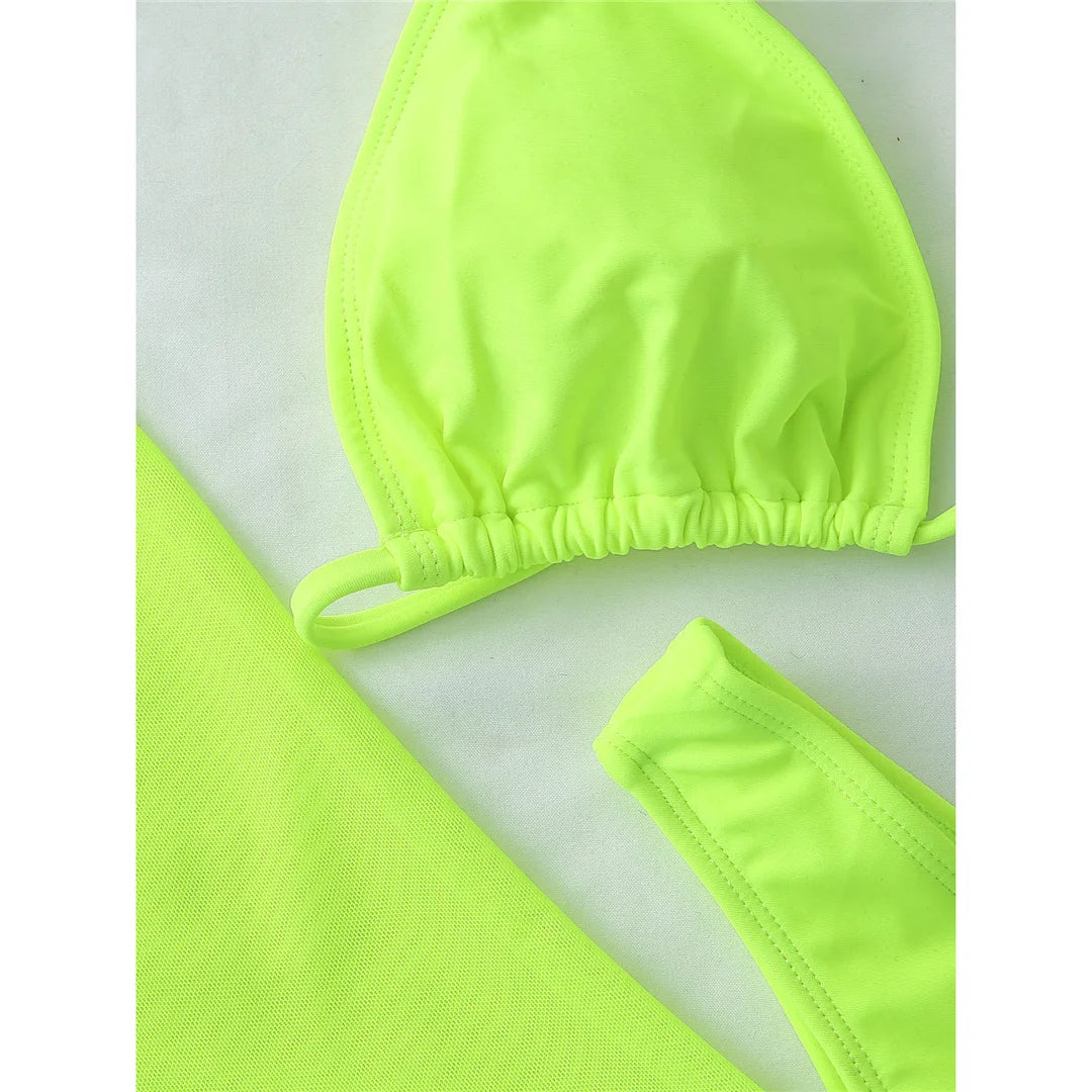 3 PCS Halter Bikini Women Swimwear Female Swimsuit Three-pieces Bikini set With Cover Up Bather Bathing Suit Swim Lady