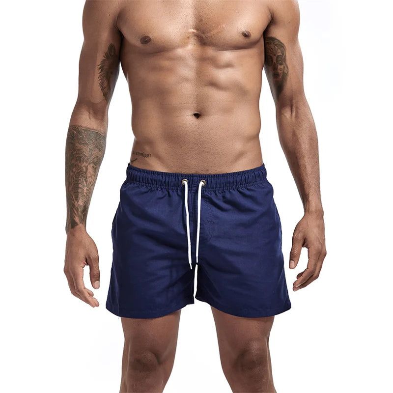 Mens Swim Trunks with Mesh Lining Side Pockets Solid Beach Shorts Quick Dry Lightweight Drawstring Board Shorts Summer Swimwear
