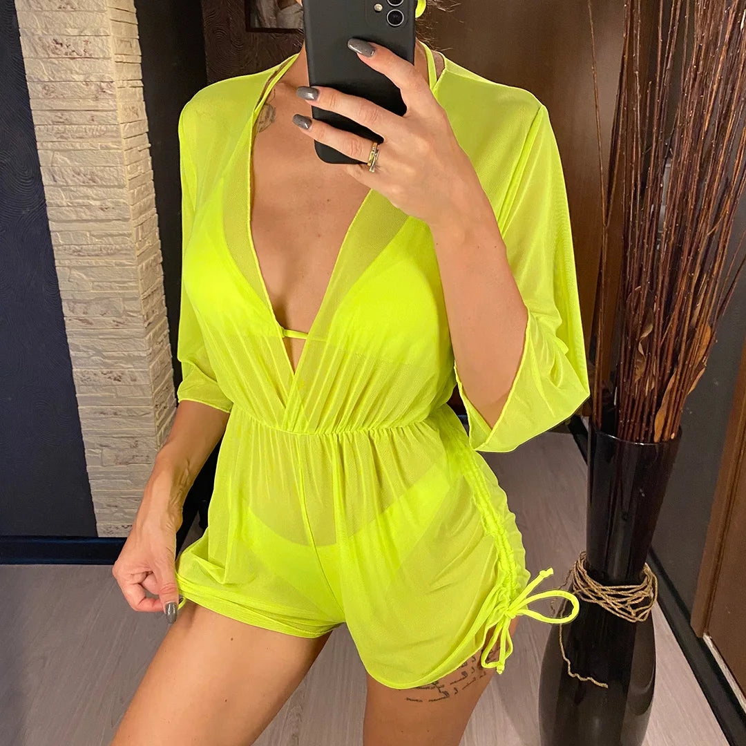 3 PCS Halter Bikini Women Swimwear Female Swimsuit Three-pieces Bikini set With Cover Up Bather Bathing Suit Swim Lady