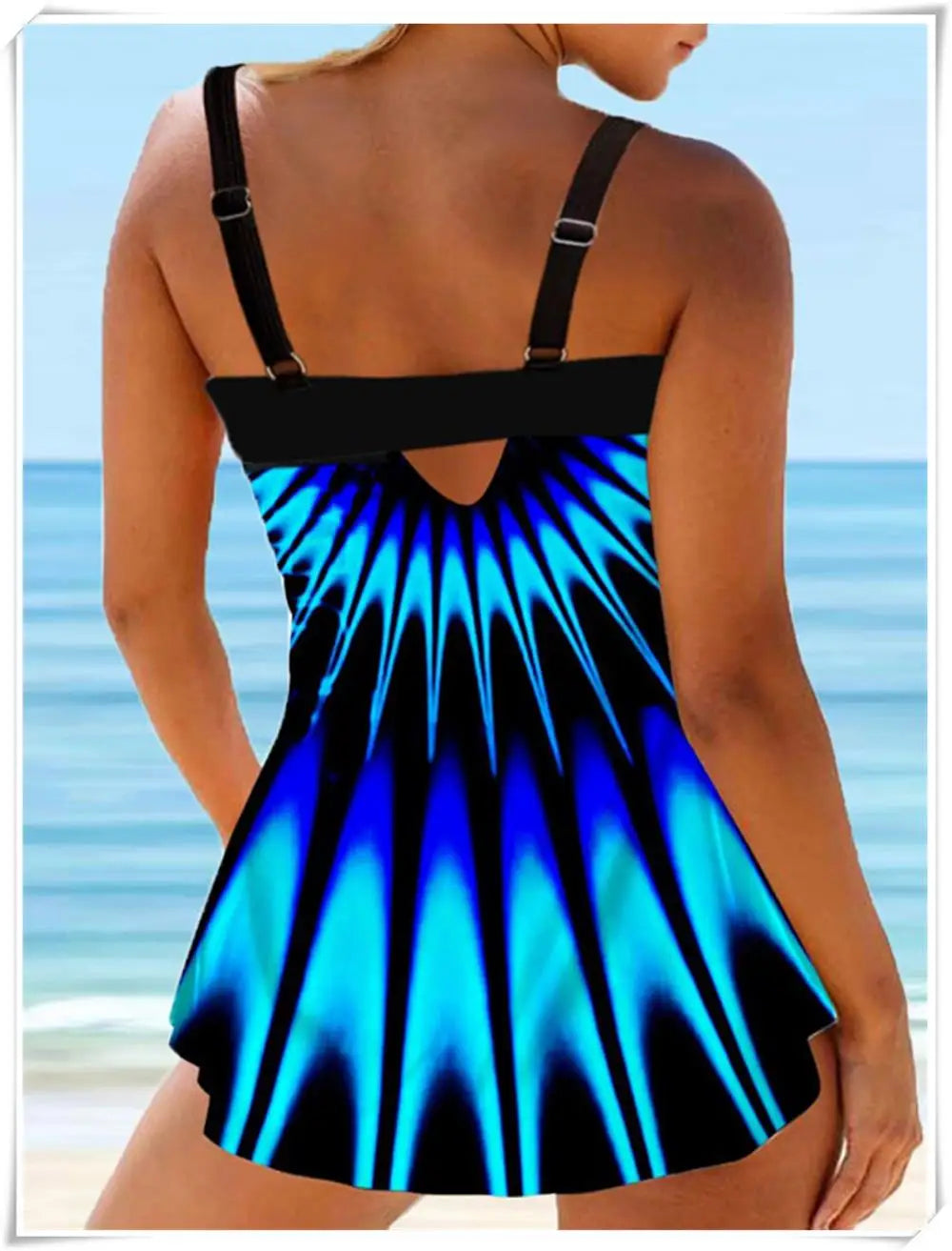 Multi Color Printed Tankini Two Piece Swimsuit Women Push Up Swimwear Female Sports Bathing Suit Beachwear Swimming Summer