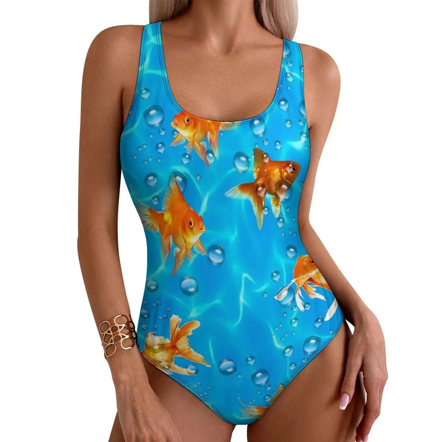 Rainbow Sea Fish Swimsuit Cute Animal Print One-Piece Swimwear Push Up Bodysuit Kawaii Holiday Rave Bathing Suit