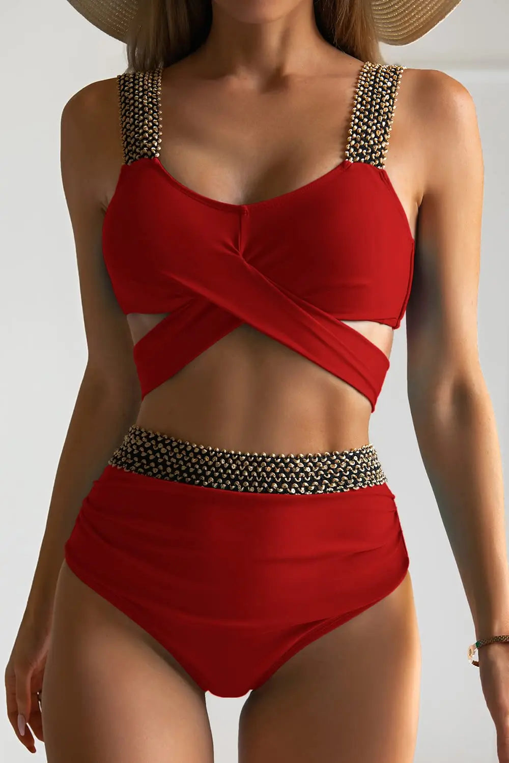 Cross High Waist Bikinis Women Black Swimwear Solid Swimsuit Female Beachwear Summer Bathers Bathing Suit Swimming