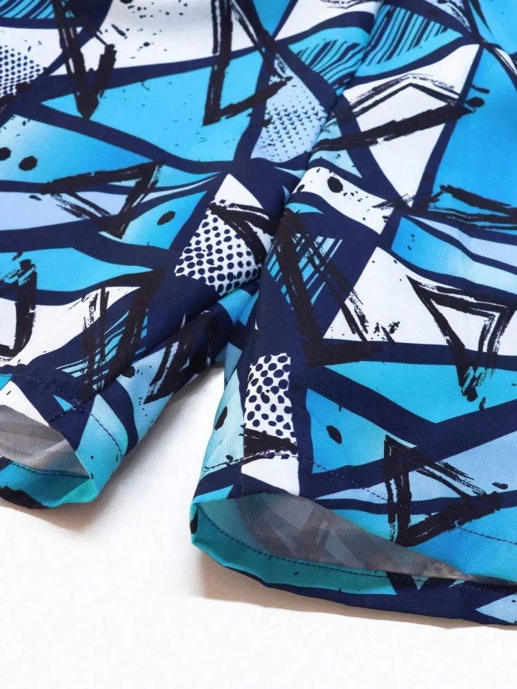 Boys' Blue Geometric Short-Sleeve Rash Guard & Shorts Set