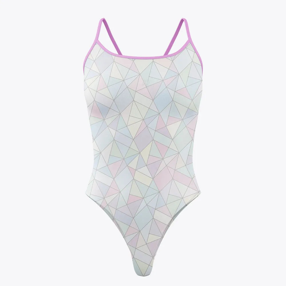High Cut Multi Coloured One Piece Swimsuit Women Swimwear Summer Swimming Pool Training Swimsuit