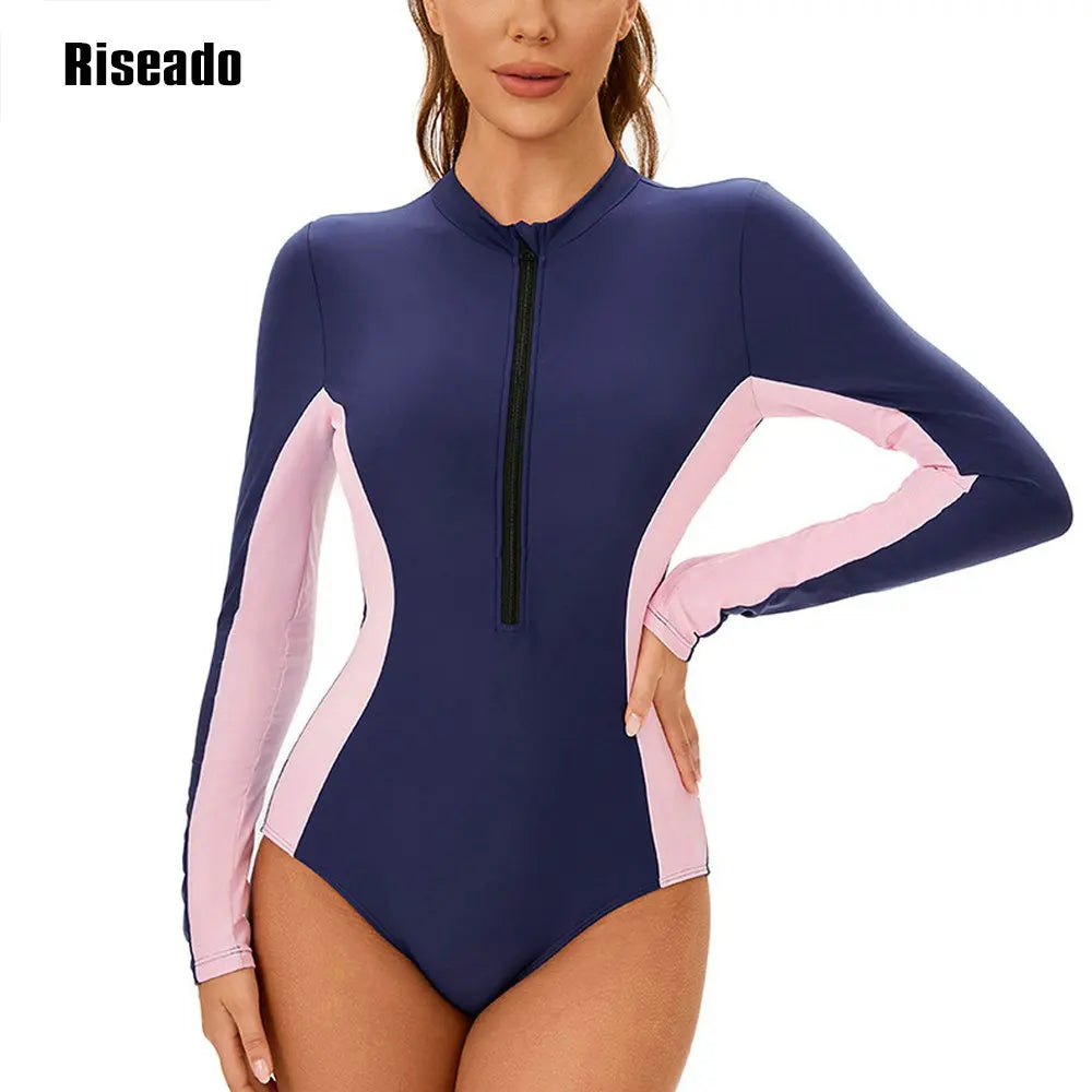 Women's One Piece Swimsuits Long Sleeve Rash Guard UV Protection Surfing Cut Out Swimsuit Plus Size 3XL