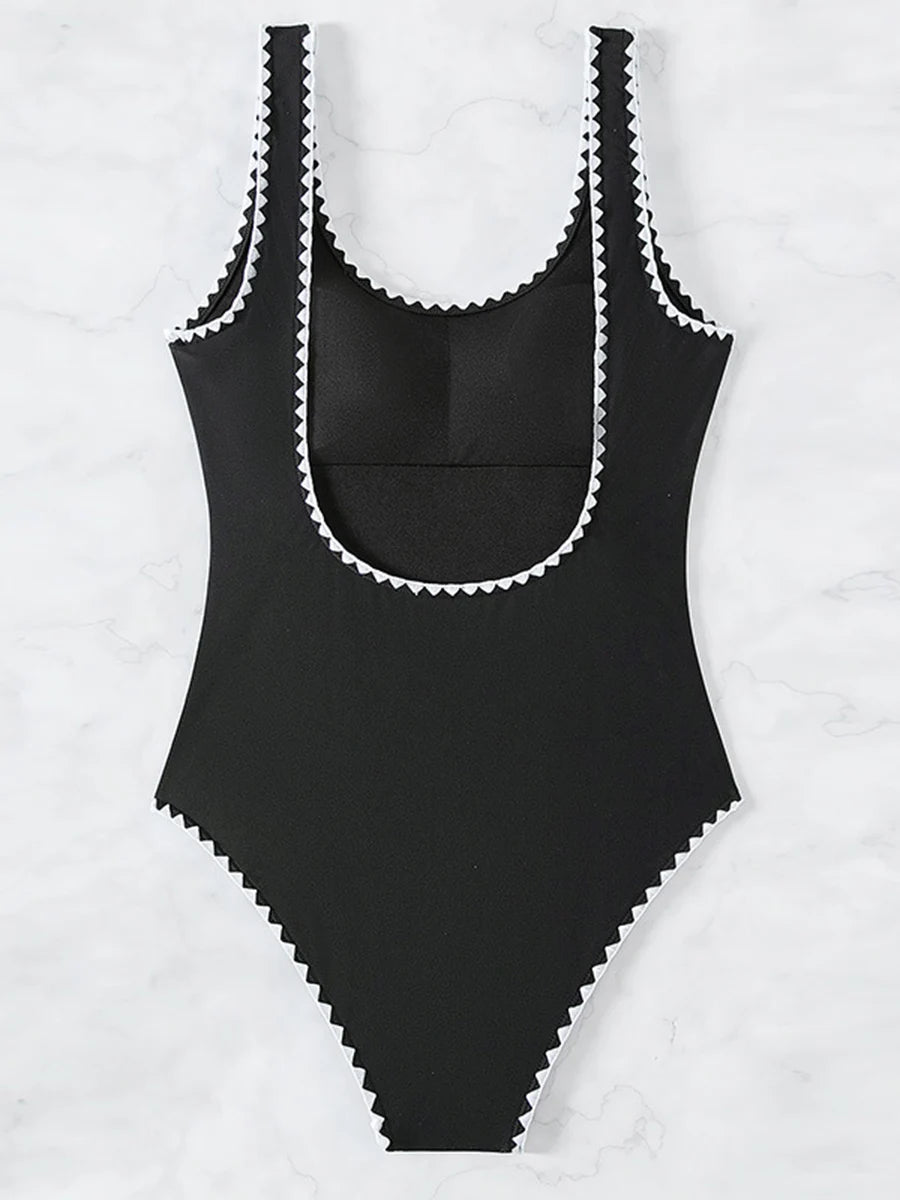 Black Swimsuit Women One Piece Solid Swimwear Female Bathers Bathing Swimming Swim Suit Beachwear