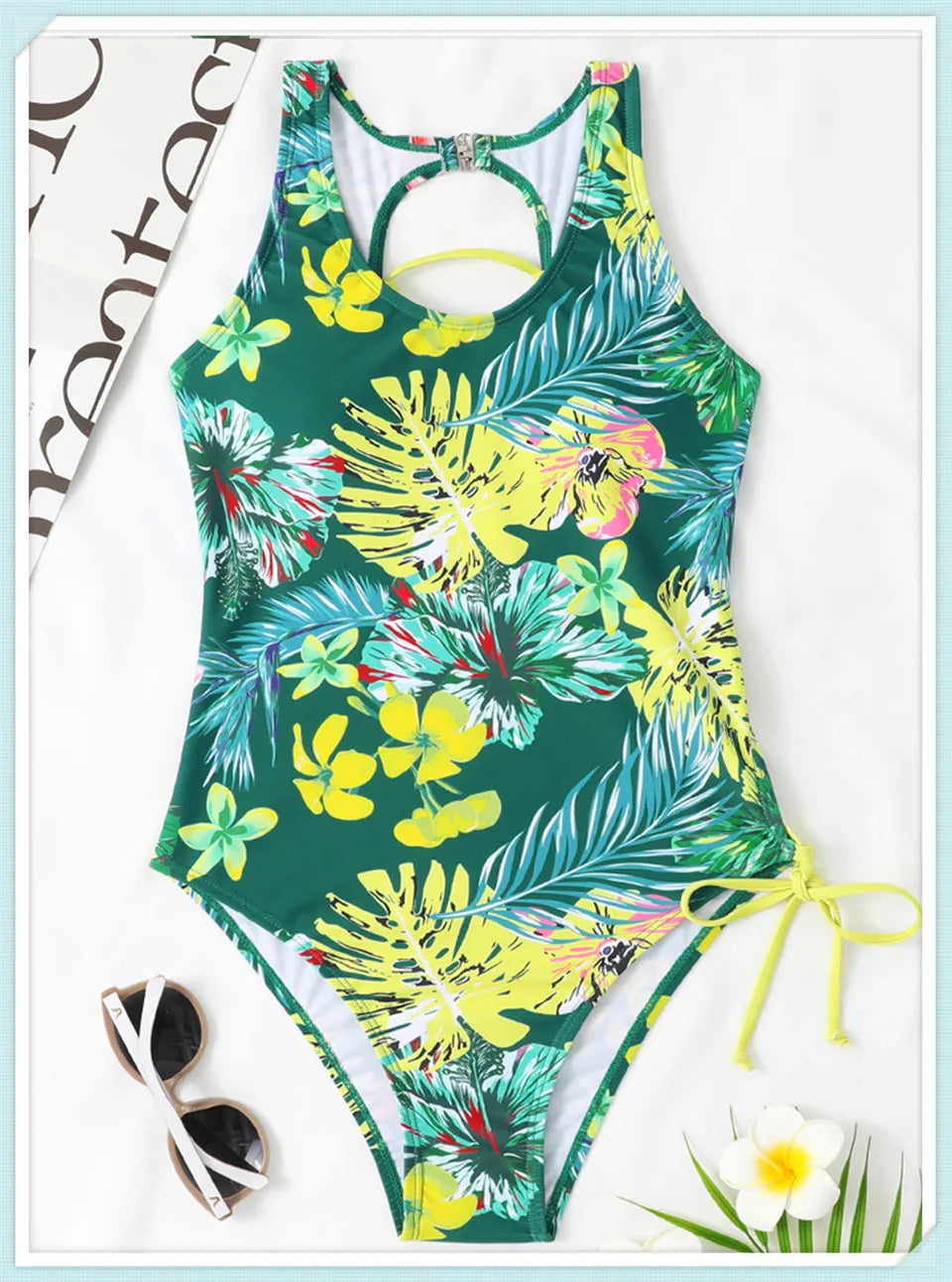 Lace Up Back Swimsuit One Piece Printed Swimwear Women Backless Bathing Swimming Suit Female Padded Beachwear Bodysuit