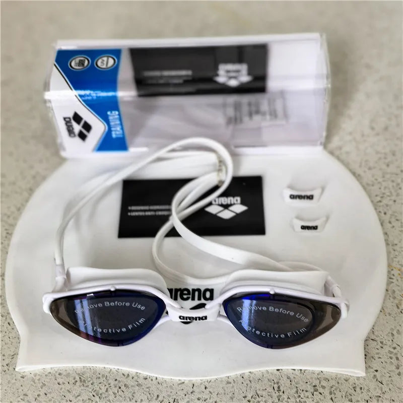 ARENA professional waterproof and anti fog high-definition adult swimming goggles silicone swim cap