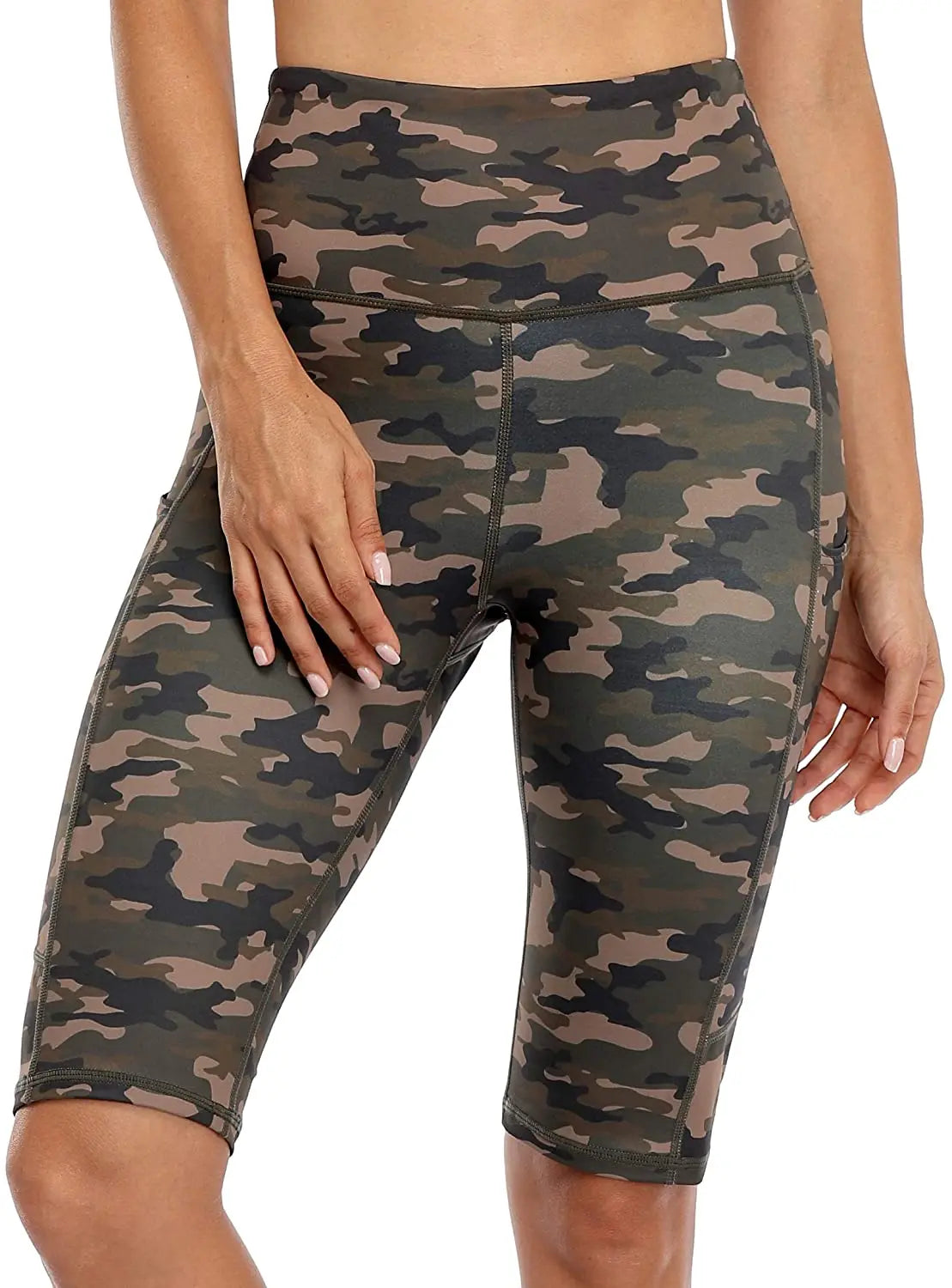 Anfilia Women Yoga Shorts Jogging Running Sports Shorts High-waist with Side Pockets Workout Shorts