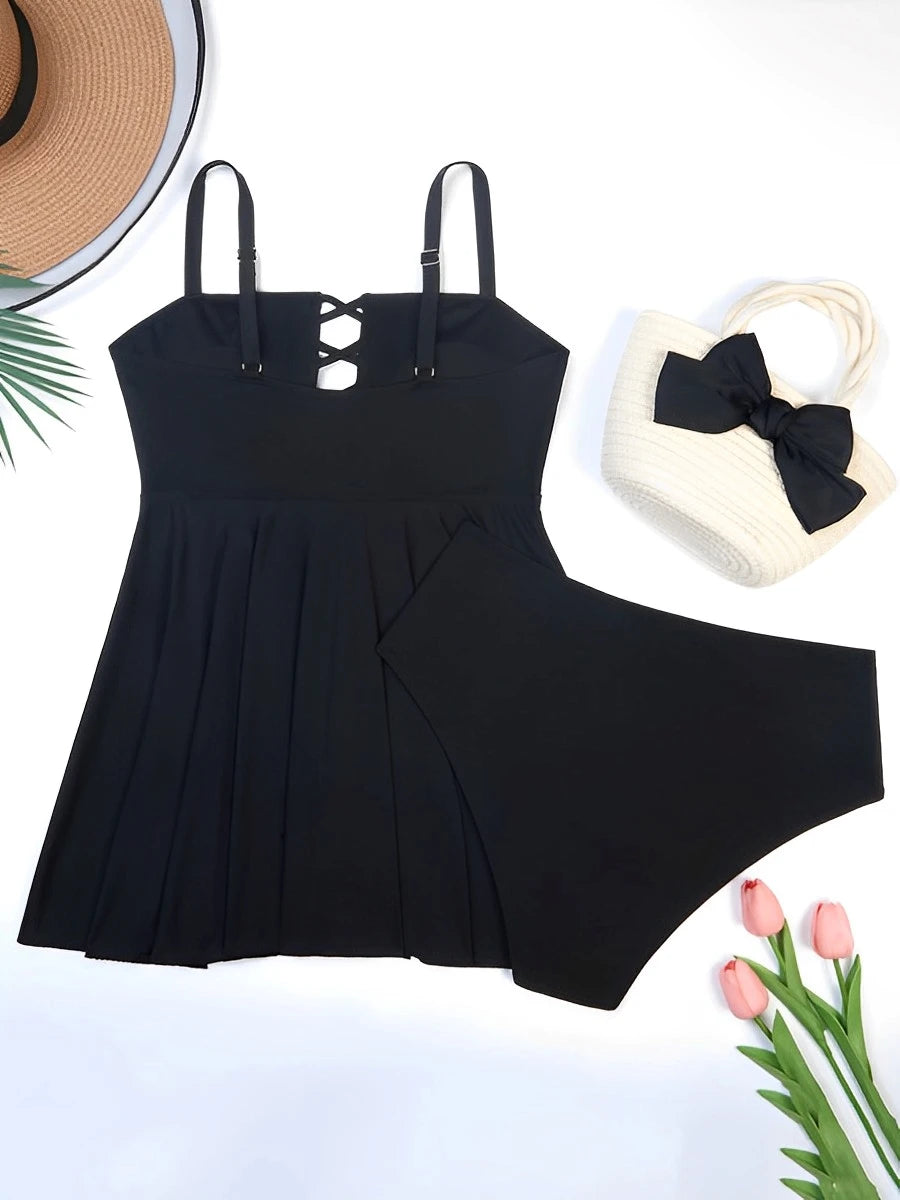 Large Size Hollow Out Tankini 2 Pieces Swimsuit Women High Waist Swimwear Female Bathing Swimming Swim Suit Beach Bathers