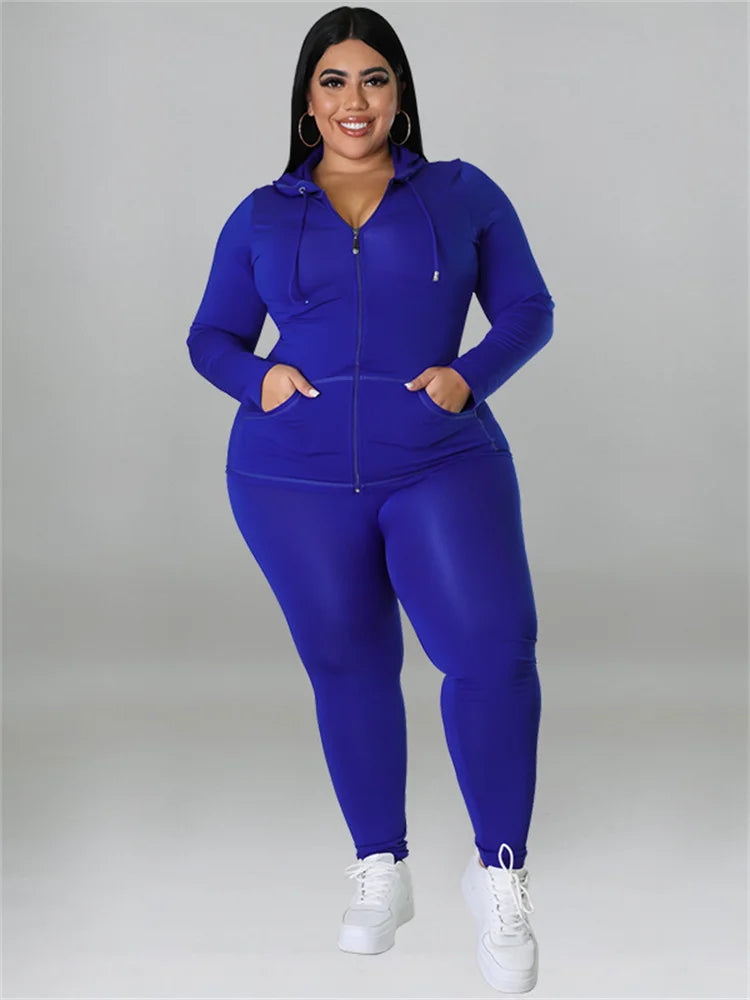 Wmstar Plus Size Two Piece Outfits Women Hoodies Sweatsuit Leggings Pants Sets Solid Stretch Matching