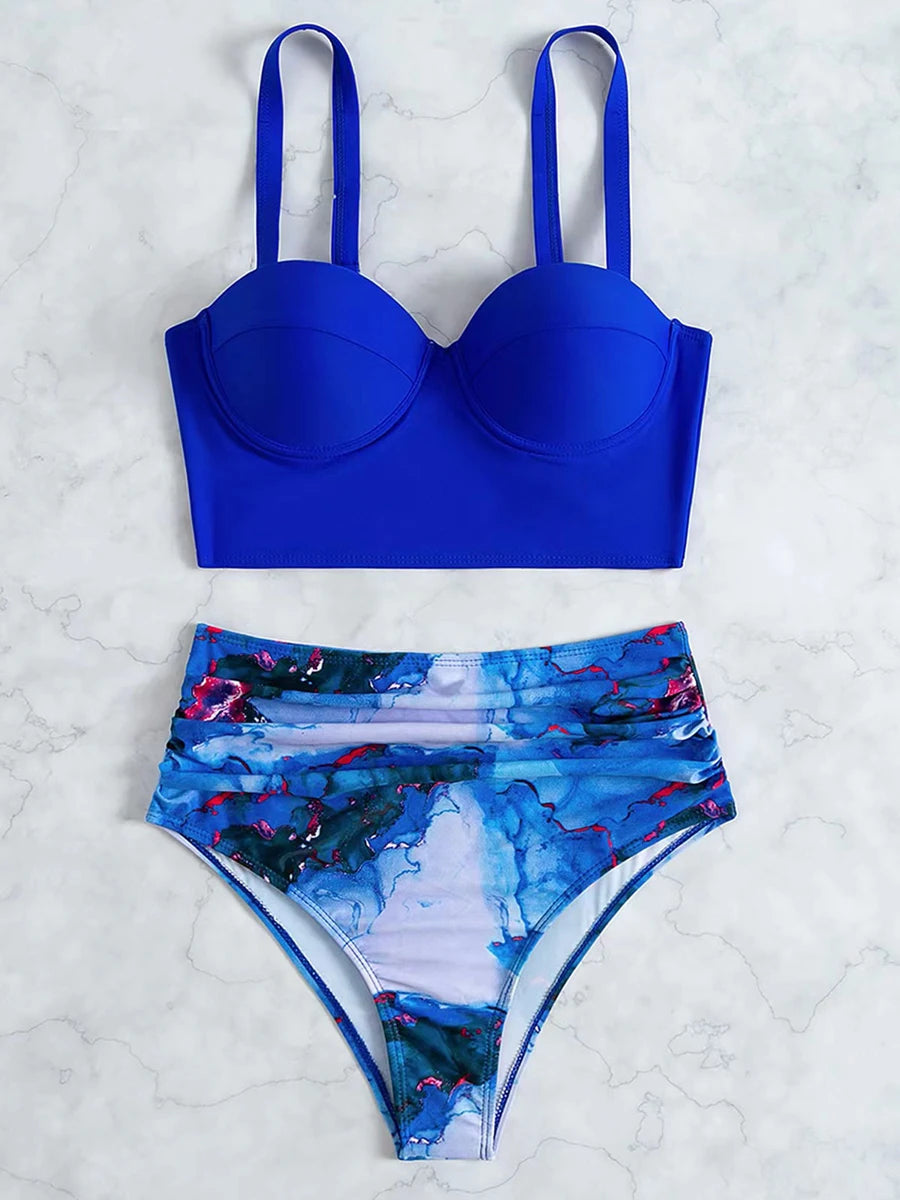 Push Up Swimsuit Women High Waist Bikini Set Butterfly Print Swimwear Female Padded Bathing Suit Swimming Beachwear Summer