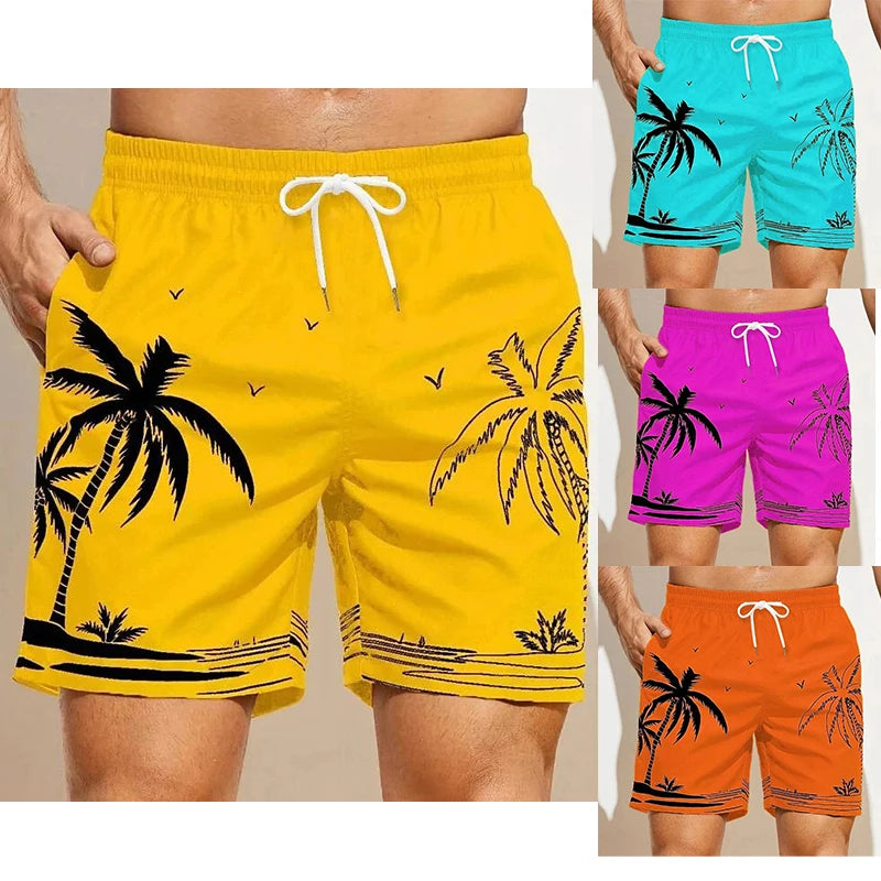 Palm Tree & stripe Design Summer Men's Shorts Quick Drying Hawaii Holiday Sports Swimming Trunks Fashion 3D Coconut Tree Printed Loose Sports Shorts 6XL