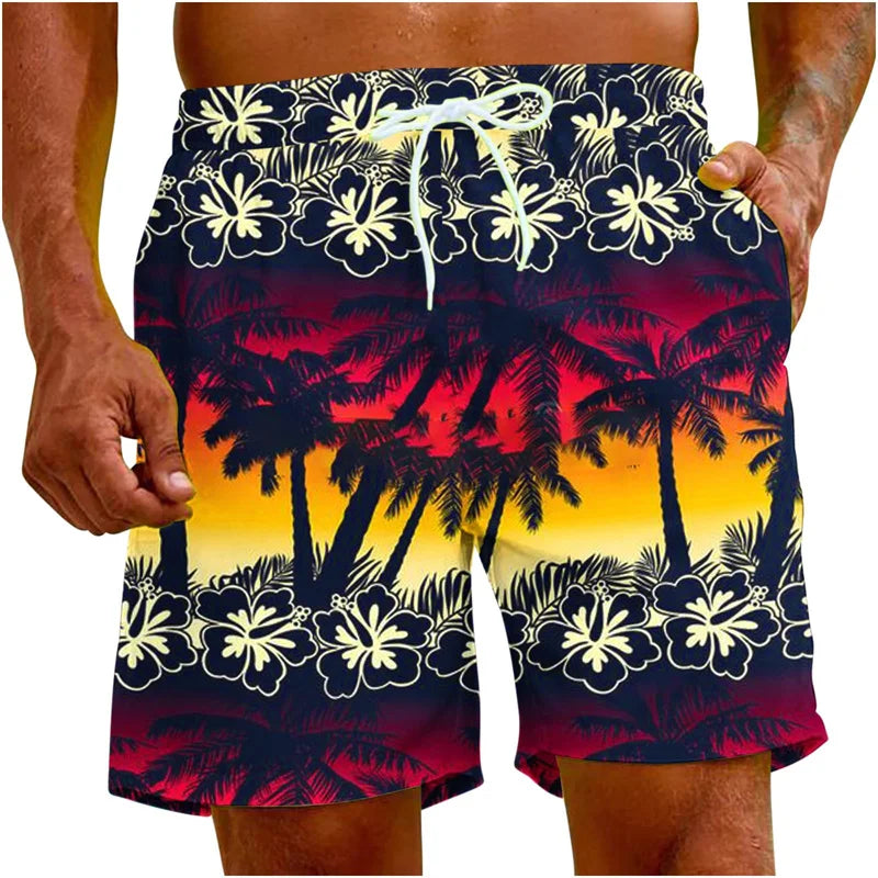 Beach Shorts For Men 3d Printing Tropical Plants Surf Board Shorts Quick Dry Summer Holiday Swimming Trunks