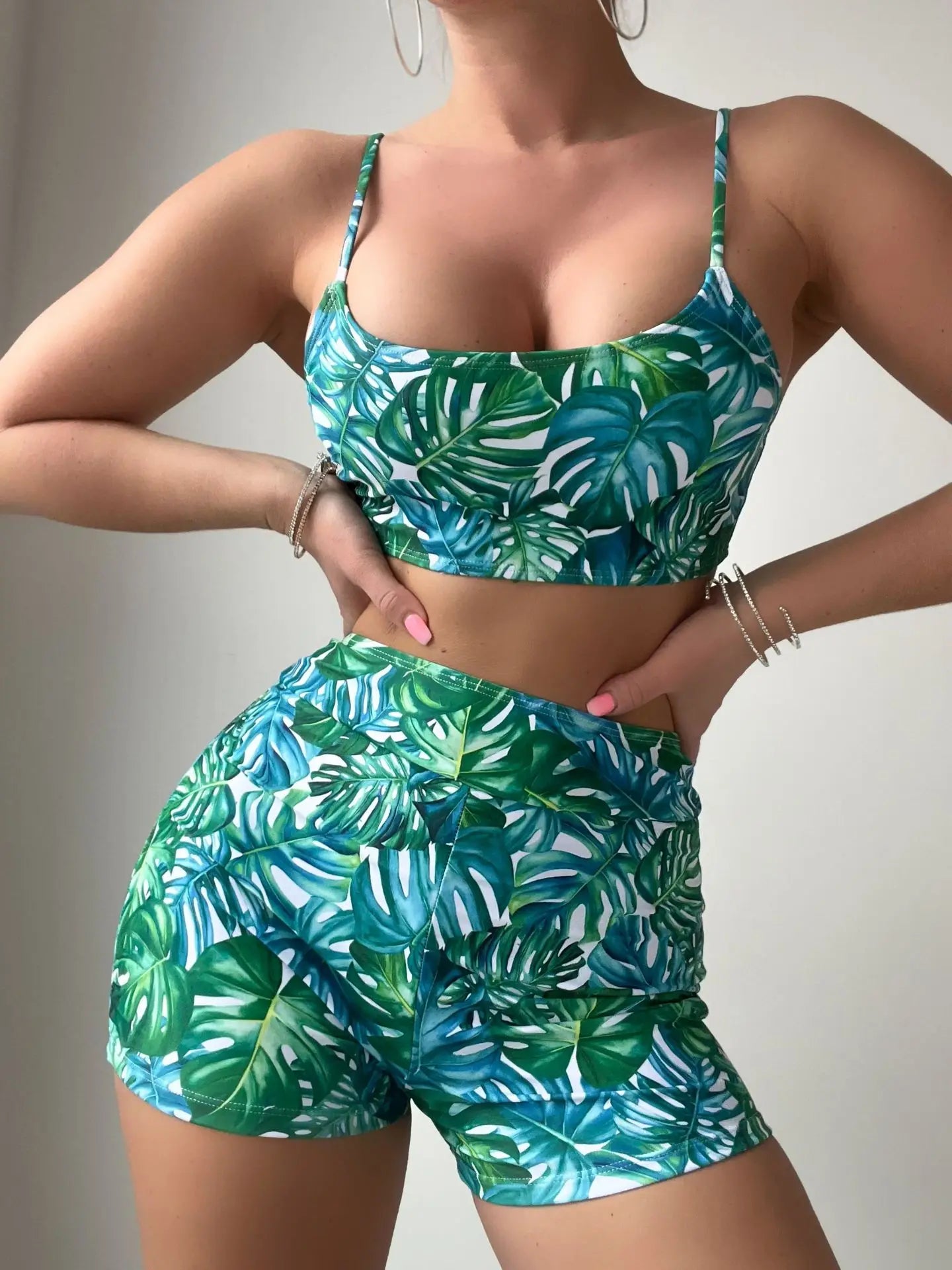 Leaf Print Swimwear Women Strapped Push Up Bikini High Waist Brazilian Swimsuit Lady Beach Summer Bathing Suit