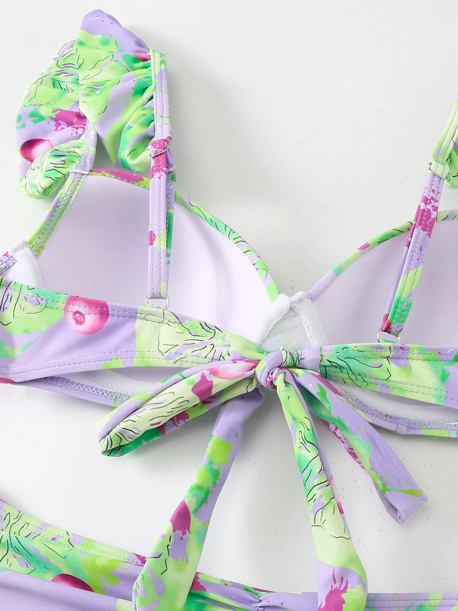 Push Up Print Ruffle Bikini Women Swimsuit Female Padded Swimwear Bathers Bathing Swimming Swim Suit Summer Beachwear