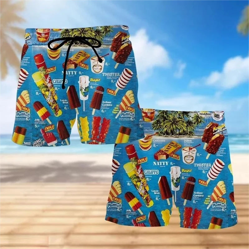 Ice Cream 80s 90s 3d Printed Surfing Board Shorts Cool Summer Street Hip Hop Swim Trunks For Men Vacation Beach Ice Shorts