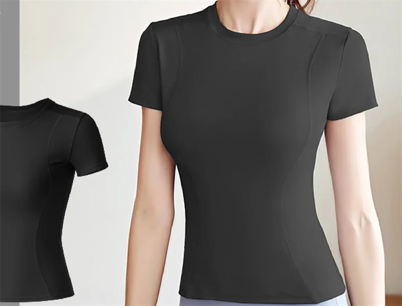 Aiithuug Short Sleeve Yoga Shirts Running Shirt Gym Workout Quick Dry Soft Tops Compress Sports T Shirt Simple Elastic Crop Top