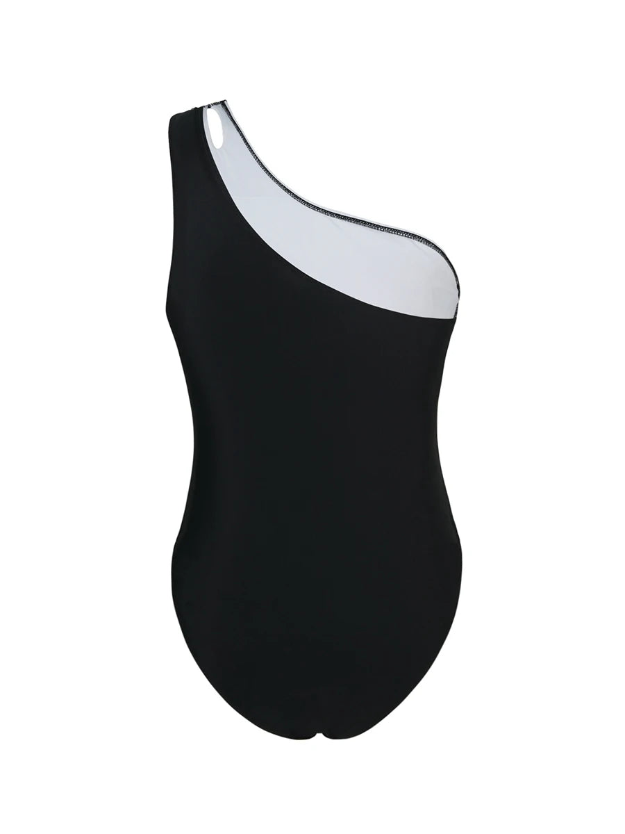 Large Plus Size One Shoulder One Piece Swimsuit Women Bodysuit Swimwear Female Bathers Bathing Swimming Swim Suit Beachwear