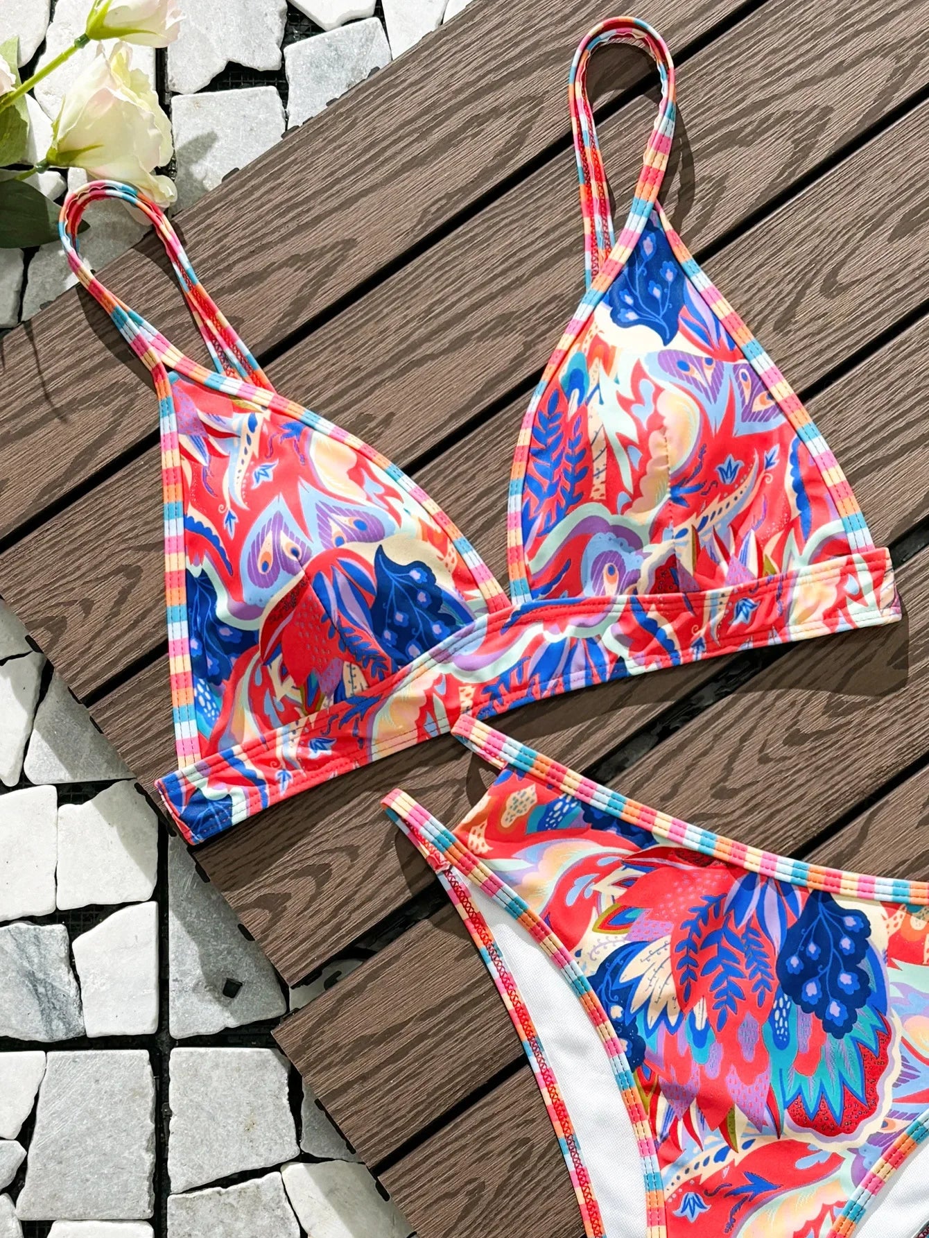Women's Open-Back Binding Printed Bikini Swimwear Arrival From Europe And America Fashionable Beachwear