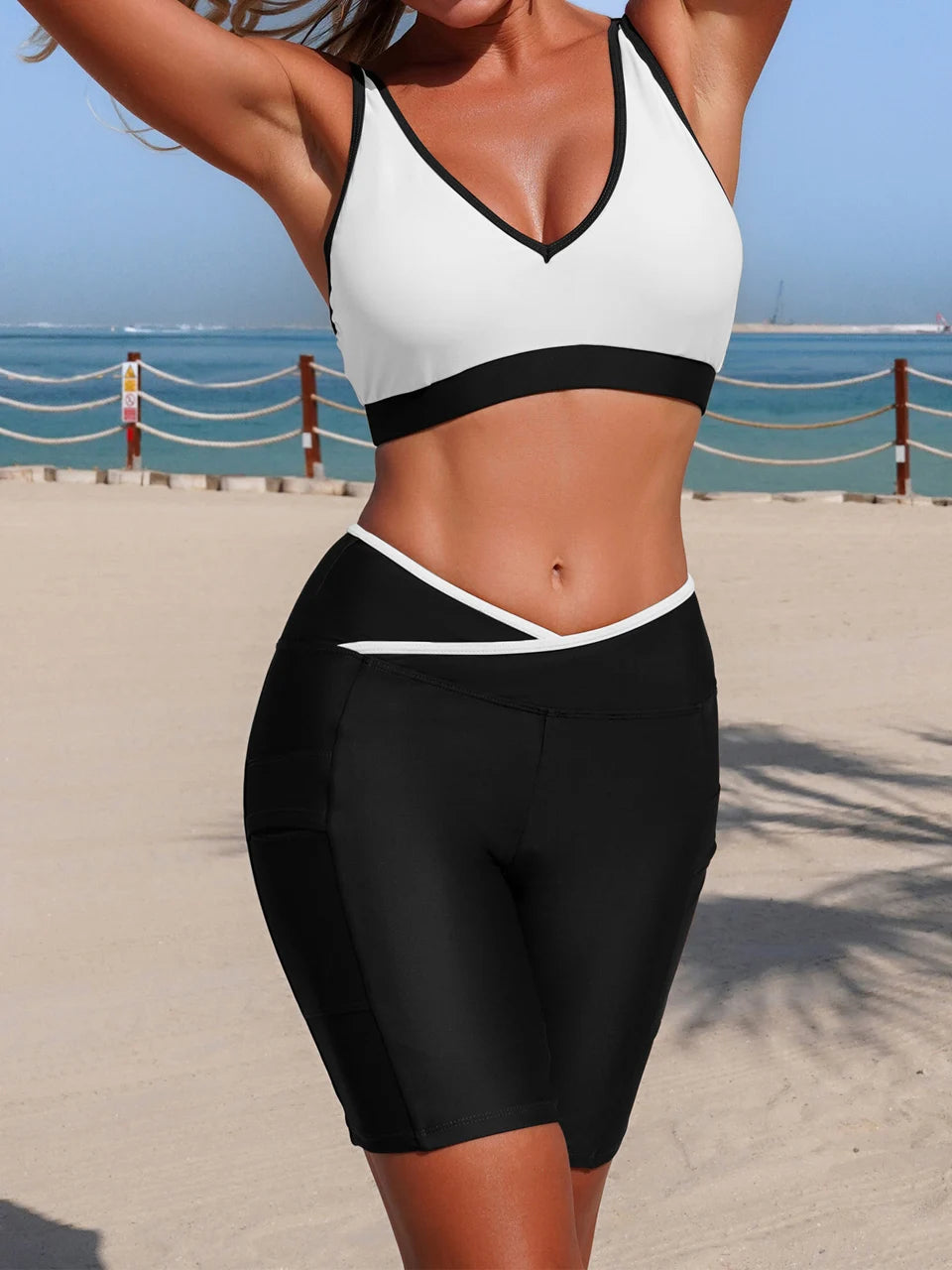 Best Selling Color Block Sporty Bikini Shorts Swimsuit Women Surf Swimwear Female Bathers Bathing Swimming Suit Beachwear