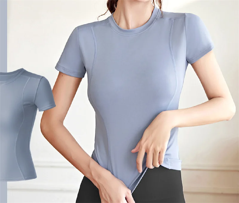 Aiithuug Short Sleeve Yoga Shirts Running Shirt Gym Workout Quick Dry Soft Tops Compress Sports T Shirt Simple Elastic Crop Top
