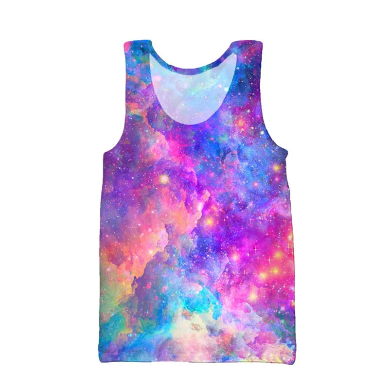 3D Printing Colorful Psychedelic Tank Top For Men Summer Street Beach T-shirt Casual Fitness Bodybuilding Gym Muscle Vest