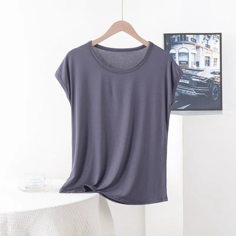 Plus size Summer women's Tshirt O-Neck Modal Loose T-shirt Solid color Simple Tee Tops XL to 8XL Bottoming Tshirts all match