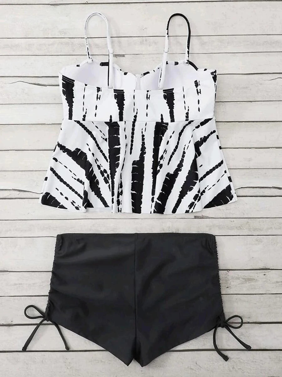 Tie Dye Peplum Tankini Two Pieces Swimsuit Women Push Up Short Swimwear Female Bathers Bathing Swimming Swim Suit Beachwear