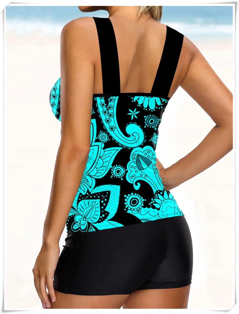 Strap Tankini Swimsuit Women Two Piece Padded Swimwear Female High Waist Bathing Suit Printed Swimming Summer Beachwear