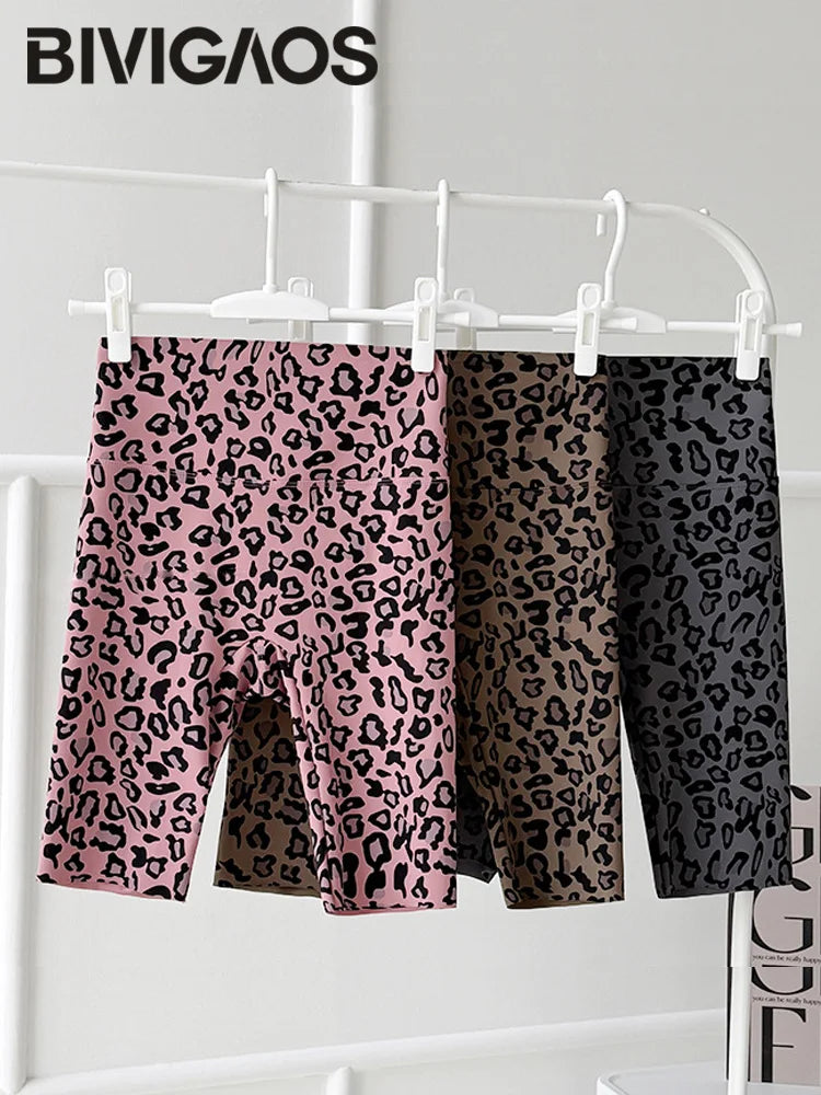BIVIGAOS Summer Fashion Trend Leopard Print Cycling Shorts Women High Waist Tight Sport Short Leggings Fitness Biker Shorts