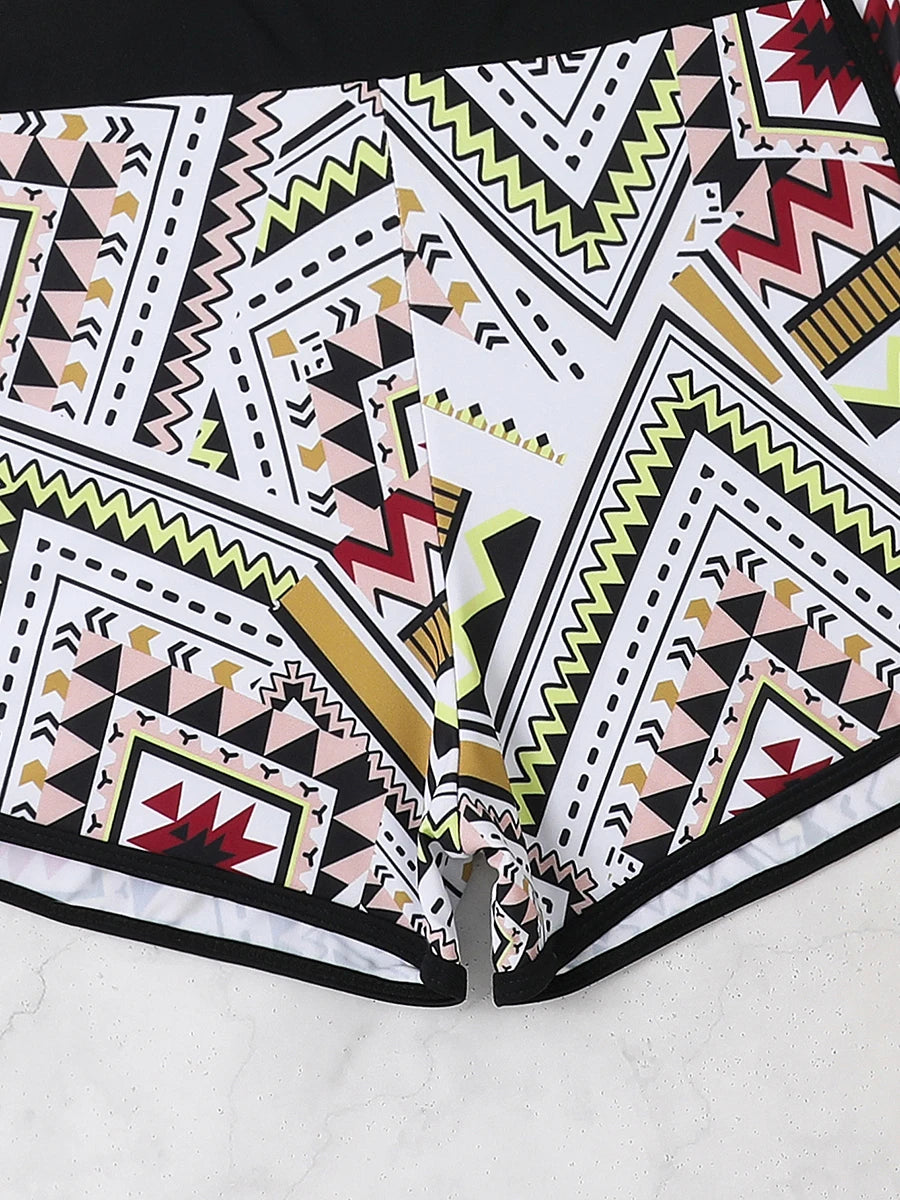 Print Swimsuit Women Two Pieces Surfing High Waist Shorts Swimwear Female Beachwear Bathers Bathing Swimming Swim Suit