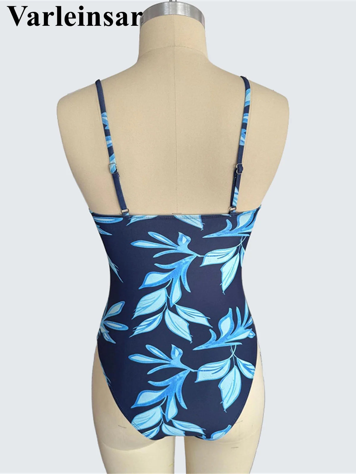 S - XXL Leaves Printed Wrinkled Women Swimwear One Piece Swimsuit Female High Leg Cut Monokini Bather Bathing Suit Swim
