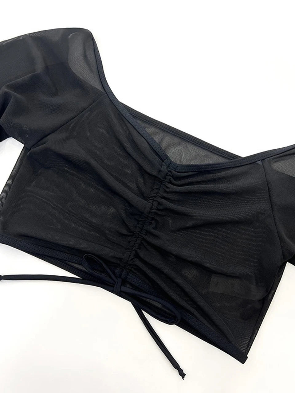 4 Piece Bikini Women Drawstring Cover Up Top & Shorts Swimsuit Female Halter Swimwear Bathing Swimming Mesh Beachwear Suit