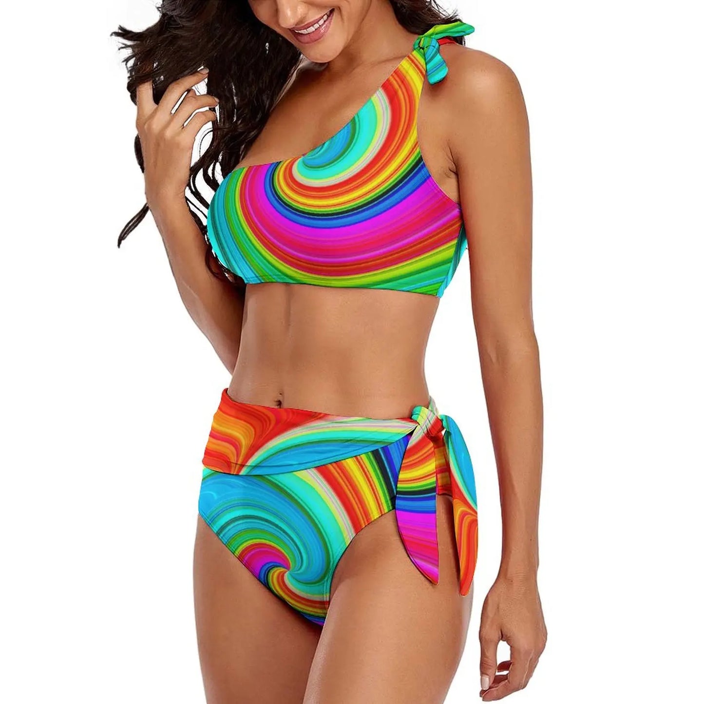 Retro Rainbow Bikinis Set Psychedelic Swirls Bikini Swimsuit High Waist Stylish Swimwear Beach 2 Pieces Feminine Bikinis