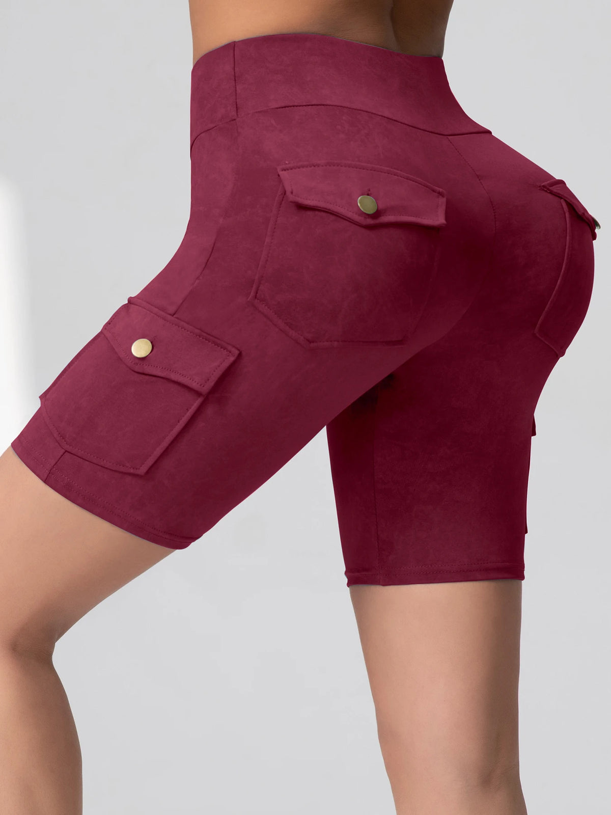 Women Washed Print Work Pocket Yoga Shorts Butt Lifting Workout Tights Sport Push Up 5-Port Pants Elastic Slim Sportswear