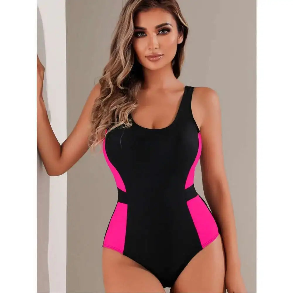 Patchwork Swimsuits Closed Women's One-Piece Swimwear Push Up Swim Wear Bodysuit Bathing Suits Beachwear Pool Bather