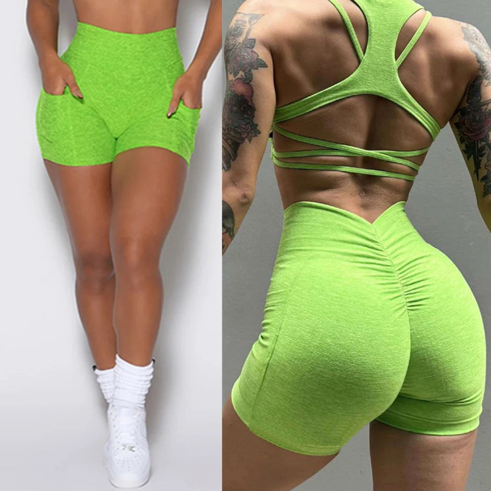 Yoga Pants Back V Butt Women High Waist Fitness Workout Tights Gym Push Up Running Scrunch Fitness Leggings Shorts Active Wear