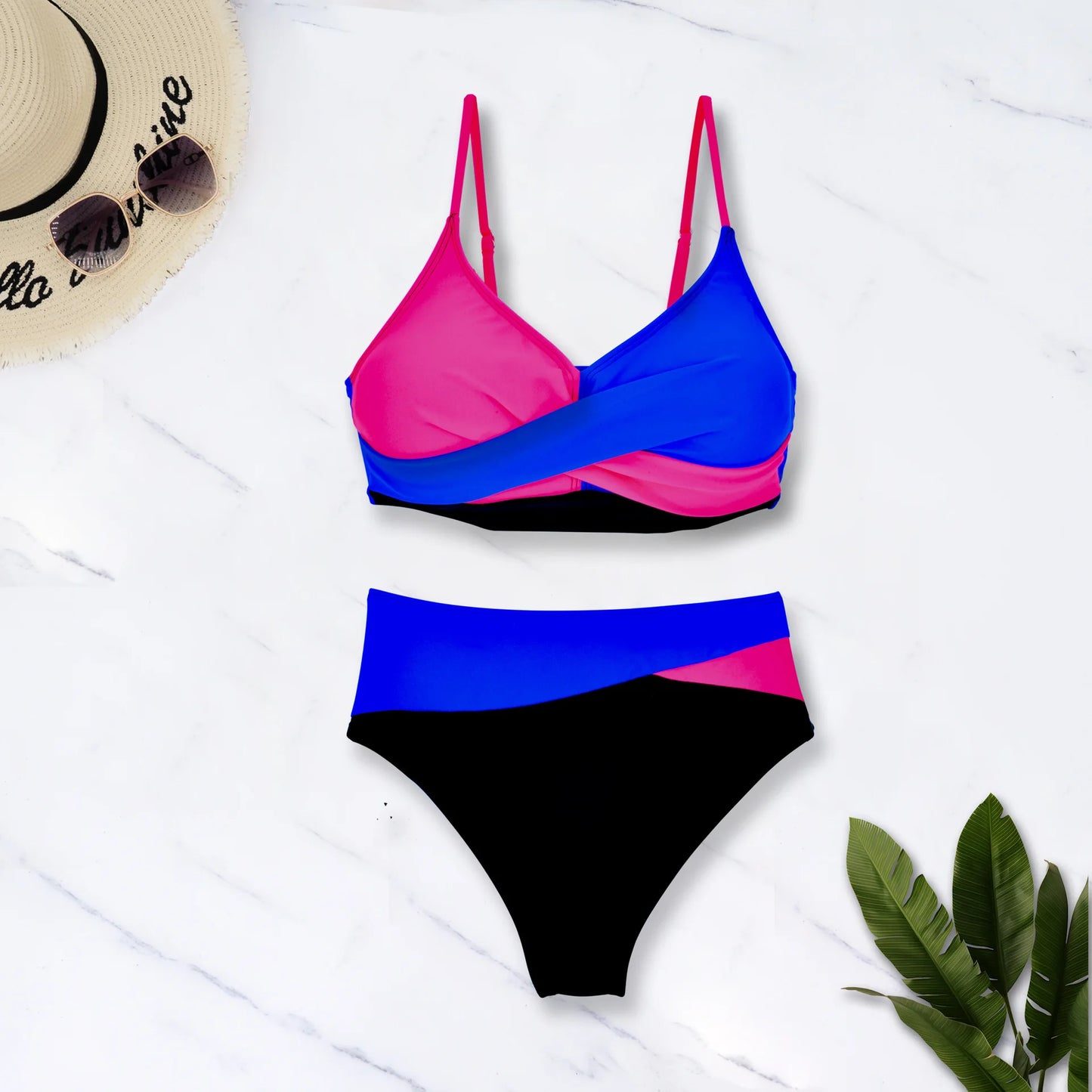 Color Block Bikinis Two Pieces Swimsuit Women Swimwear Beach Wear Bathing Suits Brazilian High Waist Bikini Set