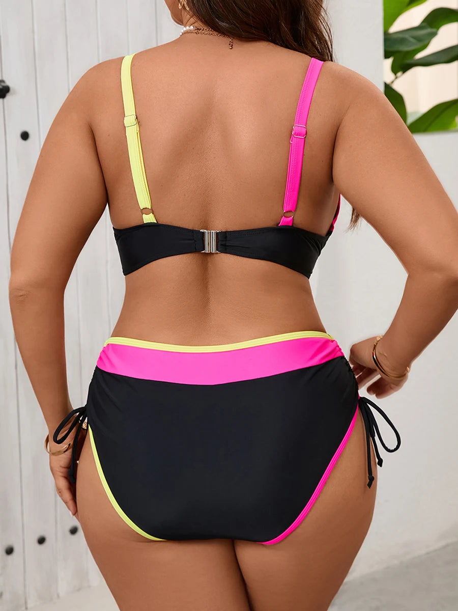 Large Plus Big Size Bikini High Waist Swimsuit Women Two Pieces Triangle Swimwear Female Bathing Swimming Swim Suit 0XL-5XL